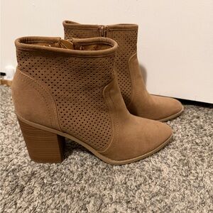 Perforated Tan Ankle Booties